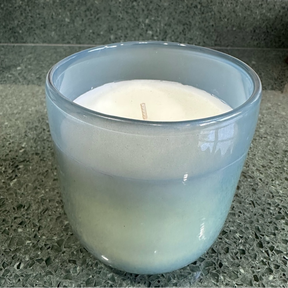 Pottery Barn Modern Blue Frosted Glass Scented Candle 11.8 ounce NEW